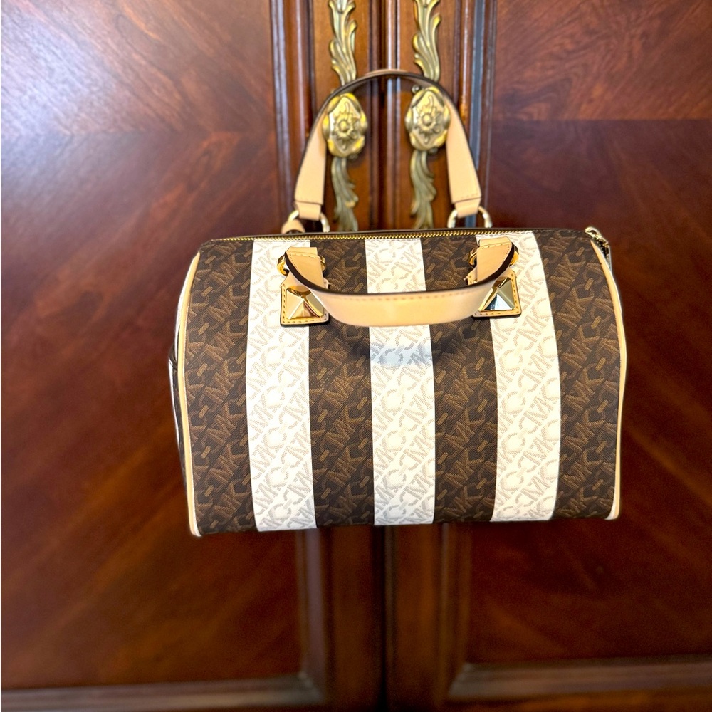 Michael Kors Brown and Cream Striped Bag